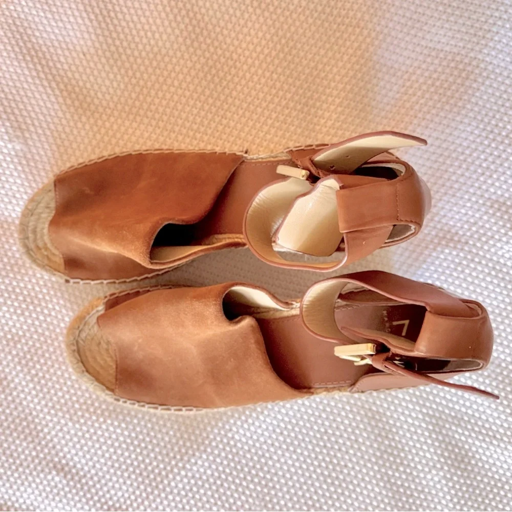 MARC FISHER Adalyn Espadrille Wedge Sandal Tan Leather Sandals Women’s Shoes